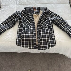 Black and White Plaid Jacket with Hood